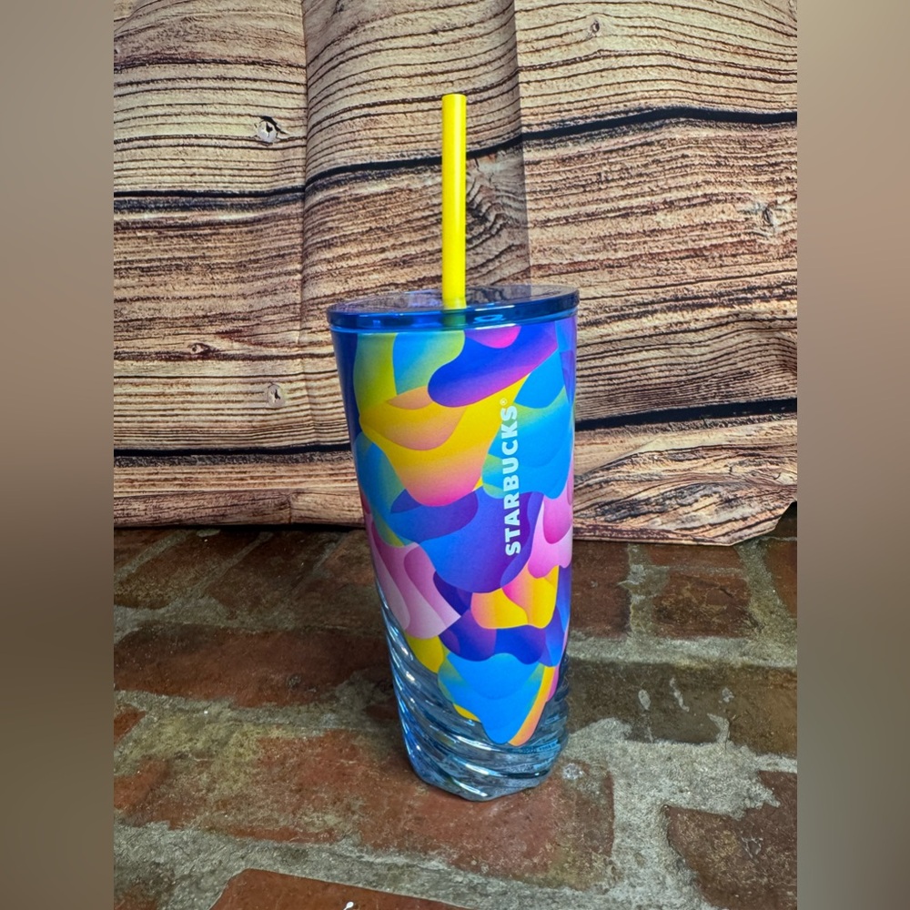 1 Starbucks Summer 2024 Blue Glass Swirl Gradient Petal 18oz Cold Cup NWT